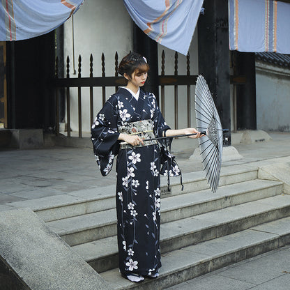 プレミアム桜浴衣（黒）- 日本の美を纏う上質レディース和装 | 花見・夏祭りに最適